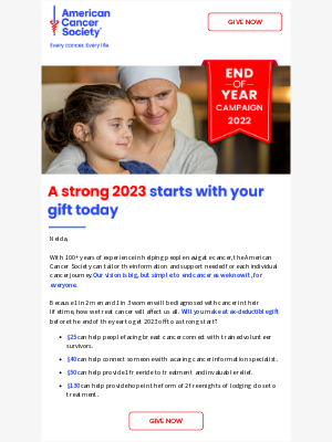 American Cancer Society - 4 things your gift could do in the new year