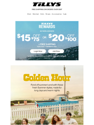 Tillys - End of Summer Styles + Save up to $20 + Free Shipping