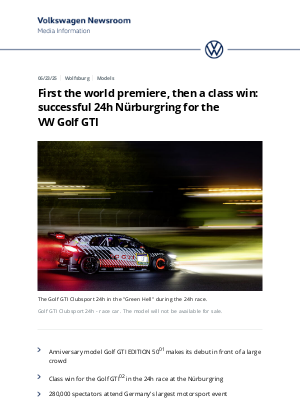 Volkswagen - First the world premiere, then a class win: successful 24h Nürburgring for the VW Golf GTI