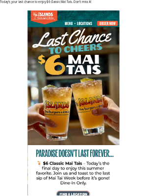Islands Restaurants - $6 Mai Tais End Tonight 🍹