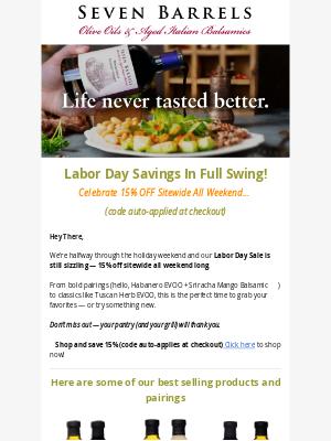 Seven Barrels - Flavor + 15% Savings = Your Long Weekend Win 🎉