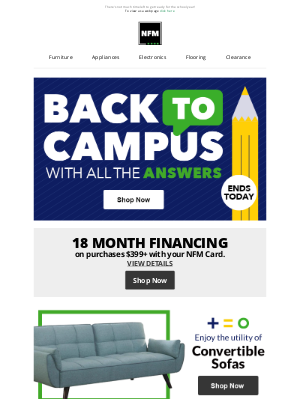 Nebraska Furniture Mart - Ends Today: Back to Campus Savings