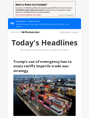Washington Post - Friday’s Headlines: Trump’s use of emergency law to enact tariffs imperils trade war strategy