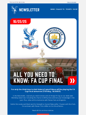 Crystal Palace Football Club (United Kingdom) - FA Cup Final Countdown: All the news ahead of tomorrow