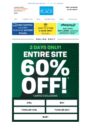Gymboree - [LAST DAY] TO SHOP 60% off EVERYTHING Online!