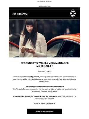 Renault (France) - M. SALMAN, plus que quelques jours pour conserver votre espace client My Renault!