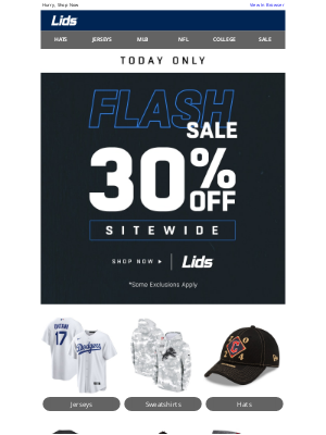 LIDS - FLASH SALE: 30% Off Today Only