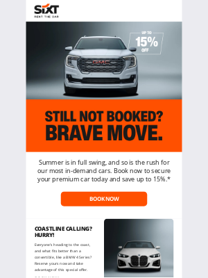 Sixt rent a car - Last call: Save up to 15% off before we're fully booked!