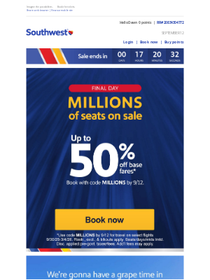 Southwest Airlines - 📢Final day: Up to 50% OFF base fares!