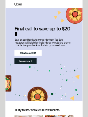 Uber - Up to $20 off tastes so sweet. Can we just say...free food.