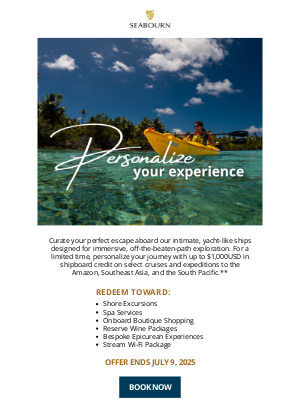 Seabourn Cruise Line - Up To $1,000USD Shipboard Credit On Luxury Perks