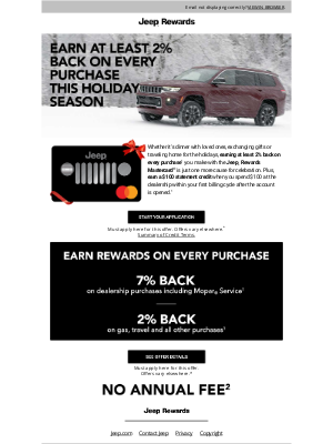 Jeep - Get into the holiday season with at least 2% back on every purchase