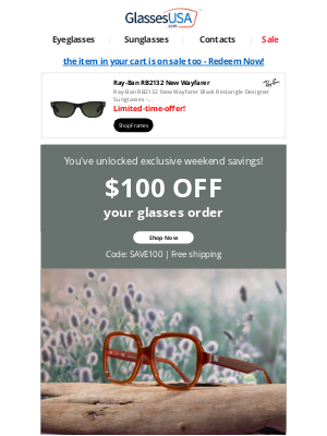 Glasses USA - 🤫 This $100 off weekend deal is only for subscribers like you