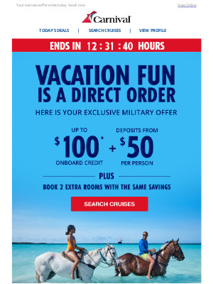Carnival Cruise Line - ALERT! Last Hours For Your Military Deal⏰🚨