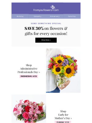 From You Flowers - Admin Day Sale! 30% Off Special Occasion Blooms