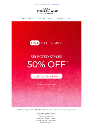 Lorna Jane (Australia) - US Exclusive: Selected Styles 50% Off 🫶