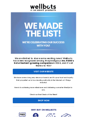 wellbots.com - We’re on Inc. 5000's list of fastest-growing companies, thanks to YOU! 🎖️