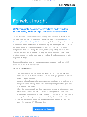 Fenwick & West - [Fenwick Insight] 2024 Corporate Governance Practices and Trends in Silicon Valley and at Large Companies Nationwide