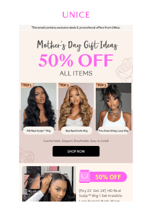 UNice - It's a Celebration! 50% Off All Hot Hairstyles