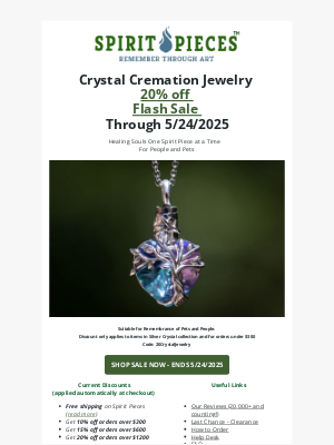 Beyond the Urn - Flash Sale on Spirit Pieces Silver Crystal Cremation Jewelry