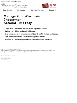 Wisconsin Cheeseman - You've Created a My Account Login
