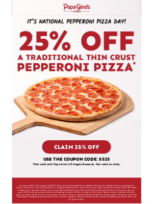 Papa Gino's - This Weekend: 25% OFF Pepperoni Pizza🍕