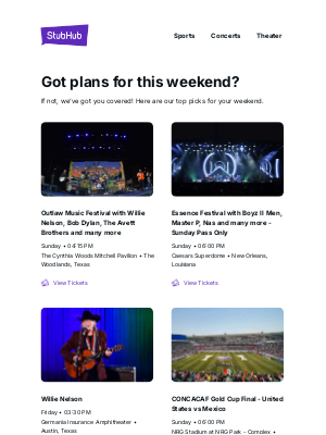 StubHub - 🇺🇸 July 4th weekend: Outlaw Music Festival, Essence Music Festival, and more!