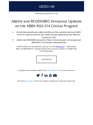 AbbVie - AbbVie Press Release: AbbVie and REGENXBIO Announce Updates on the ABBV-RGX-314 Clinical Program