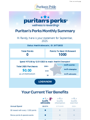 Puritan's Pride - Your Puritan's Perks Monthly Statement is here