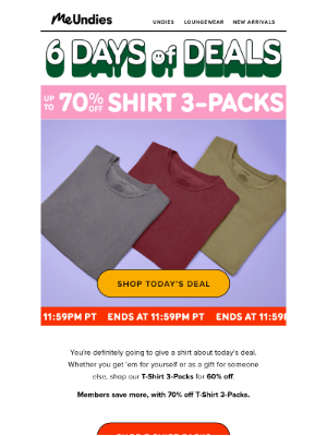 MeUndies - Get up to 70% off T-Shirt 3-Packs