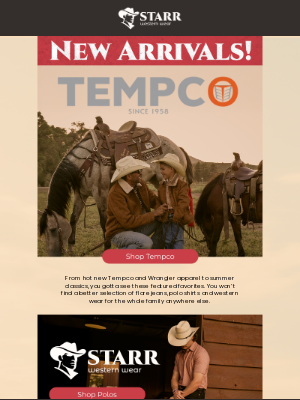 Starr Western Wear - New From Tempco & Wrangler!
