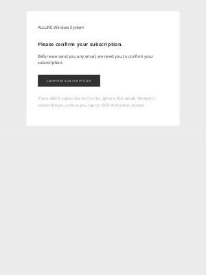 Allure Window System - Confirm your subscription to ALLURE Window System