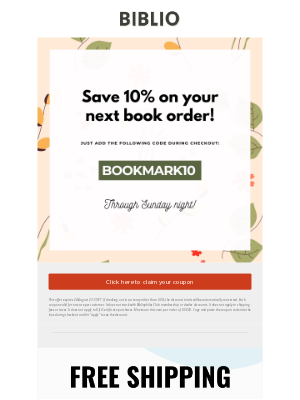 Biblio - Psst… your 10% off coupon is almost gone
