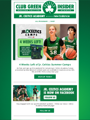 Boston Celtics - Only 4 Weeks Left of Summer Camps 🏀 Sign Up Now
