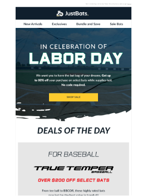 JustBats - Labor Day Sale - Up To 80% Off