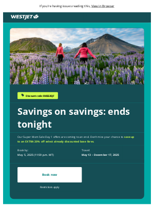 WestJet - FINAL HOURS: double up on discounts🏷️