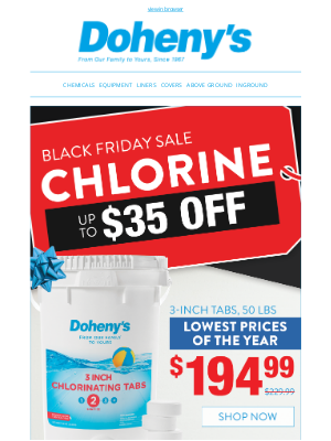 Doheny's Pool Supplies Fast - 🔥 Black Friday Special: Lowest Price of the Year on Chlorine!