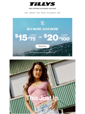 Tillys - New Arrivals + Save up to $20 + Free Shipping