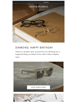 Oliver Peoples - Diamond, a birthday message from Oliver Peoples.