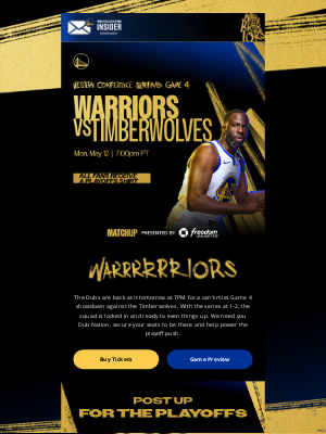 Golden State Warriors - Be There for Game 4 vs Timberwolves Tomorrow at 7PM! ⚡