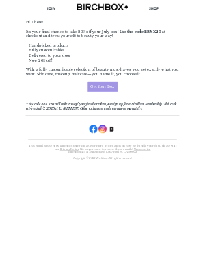Birchbox(United Kingdom) - Last Chance: 20% Off Your July Box