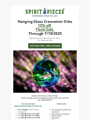 Beyond the Urn - Limited Time: Hanging Cremation Orbs - Sale through Saturday!❤️