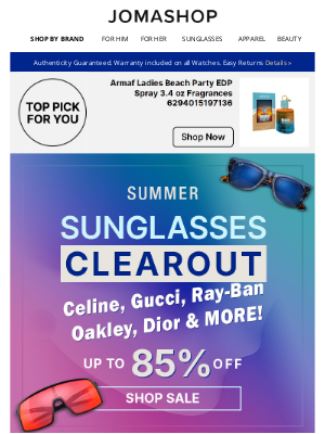 Jomadeals.com - SUNGLASSES CLEAROUT: 85% OFF!