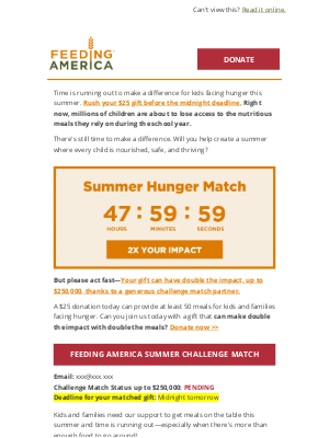 Feeding America - DEADLINE: Your chance to make 2X the impact is running out
