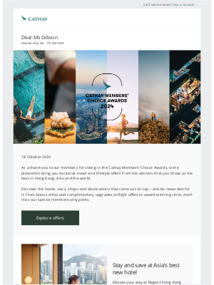 Cathay Pacific Airways - Special offers from the winners of the Cathay Members’ Choice Awards