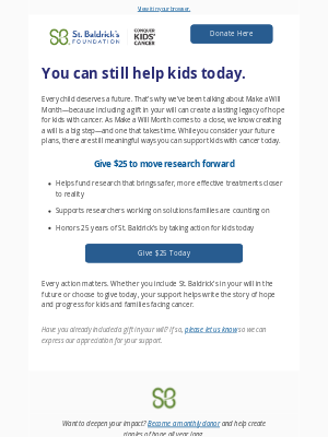 St Baldricks Foundation - A small gift today. A lasting legacy tomorrow.