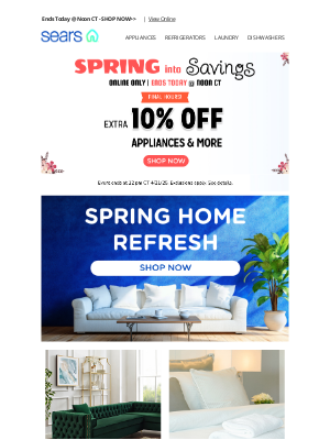 Sears - Final Hours To Save An Extra 10% off Appliances & More!