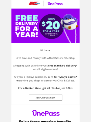 Kmart Australia Limited - Limited time offer. Get a whole year of OnePass for just $20!