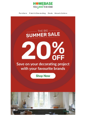 Homebase (UK) - Save 20% on premium interior paint!