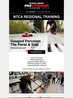 Floor and Decor Pro - PRO NTCA Regional Training - GPTP Installation